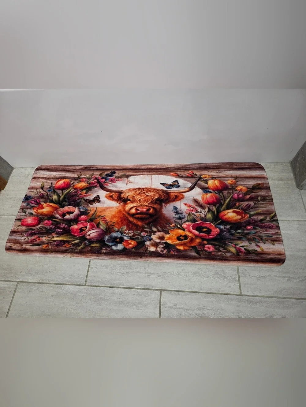 Floral Highland Cow  Memory Foam Mat